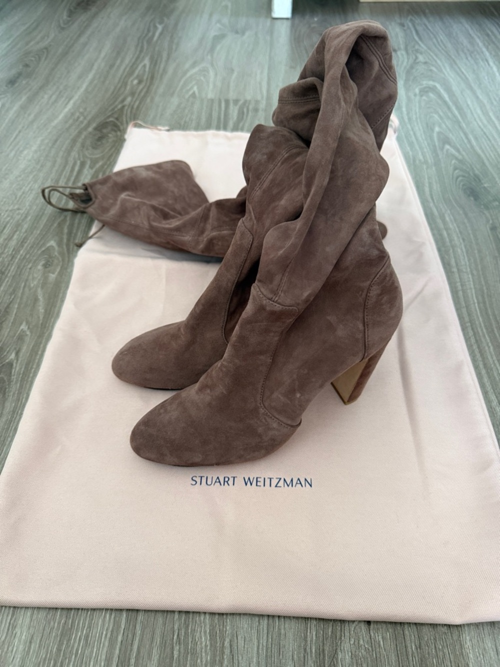 Stuart Weitzman Mauve Brown Suede Over-the-Knee Heeled Boots